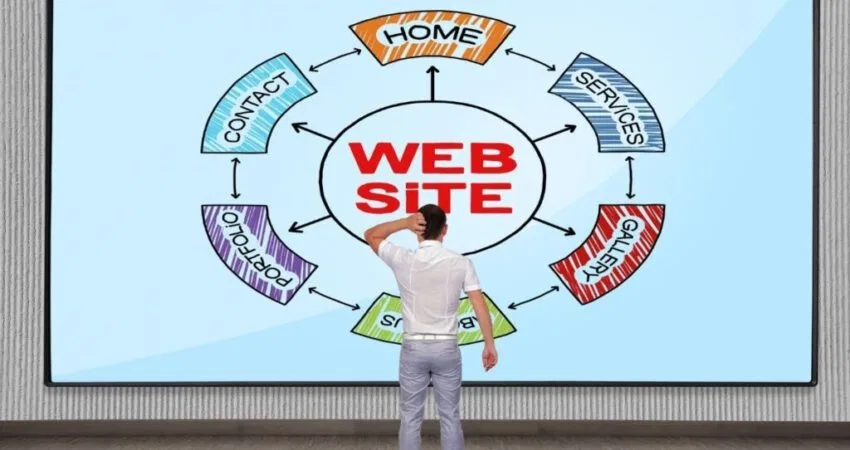 A man looking at his website structure diagram.