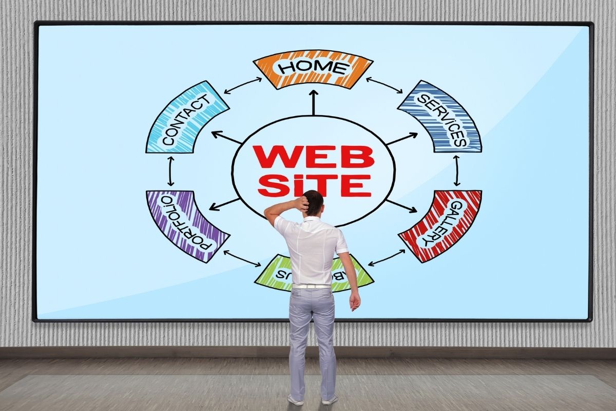 A man looking at his website structure diagram.