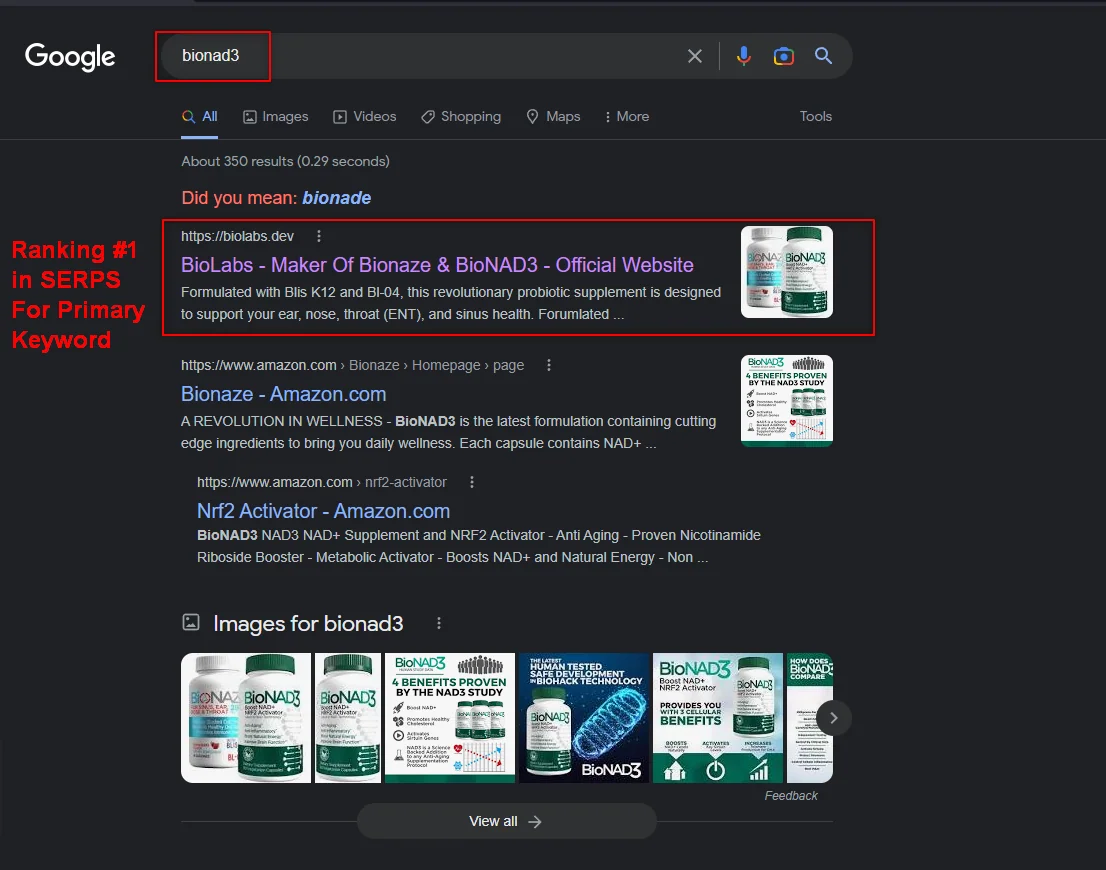 BioLabs SEO Case Study SEO Case Study SERPS Page