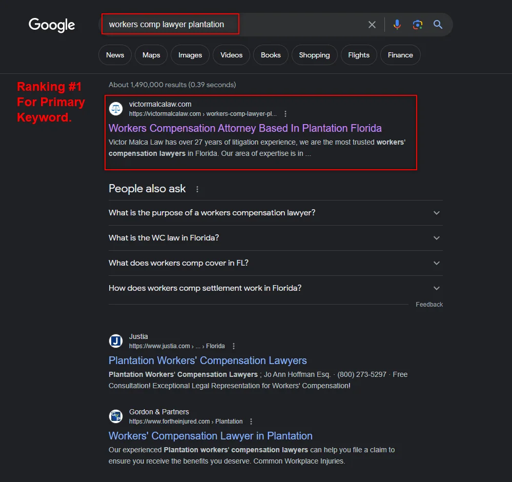 VML Plantation #1 SEO Case Study SERPS Page