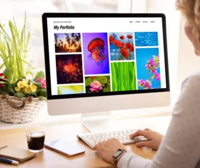 The woman is creating her personal portfolio website.