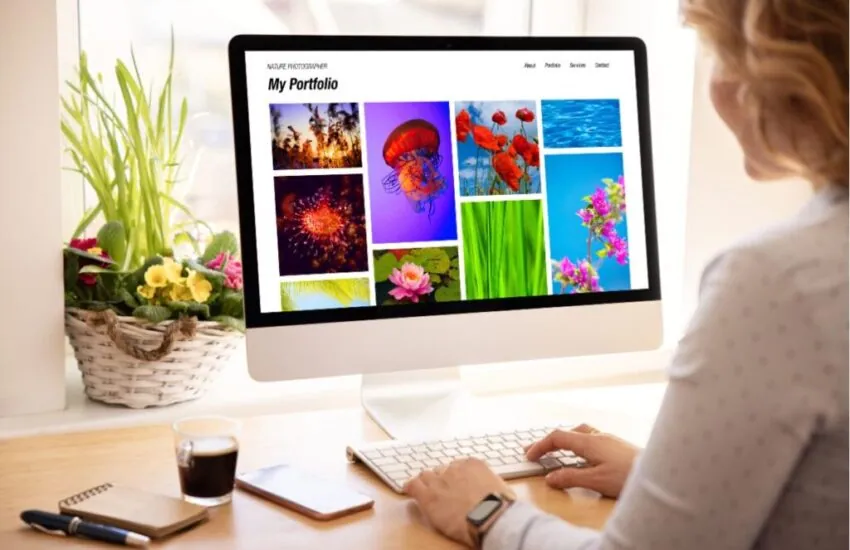 The woman is creating her personal portfolio website.