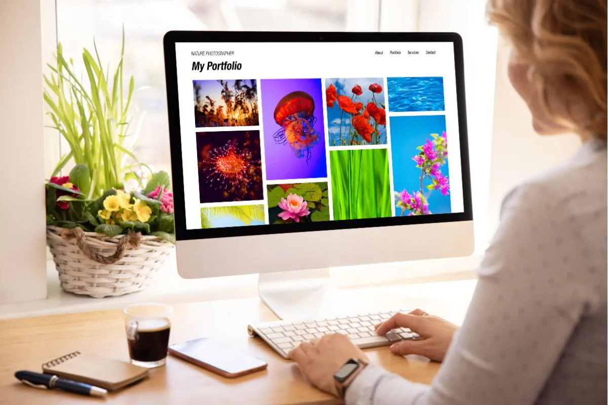 The woman is creating her personal portfolio website.