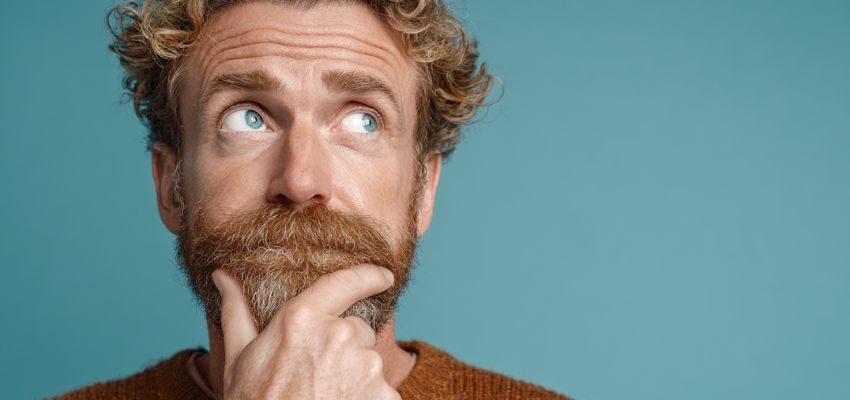 The man is thinking of a unique strategy to use to get more clients.