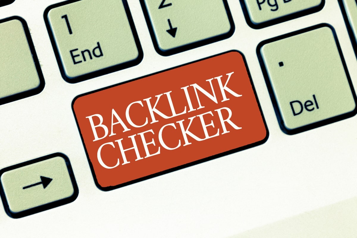 A graphic design image displaying the word backlink checker