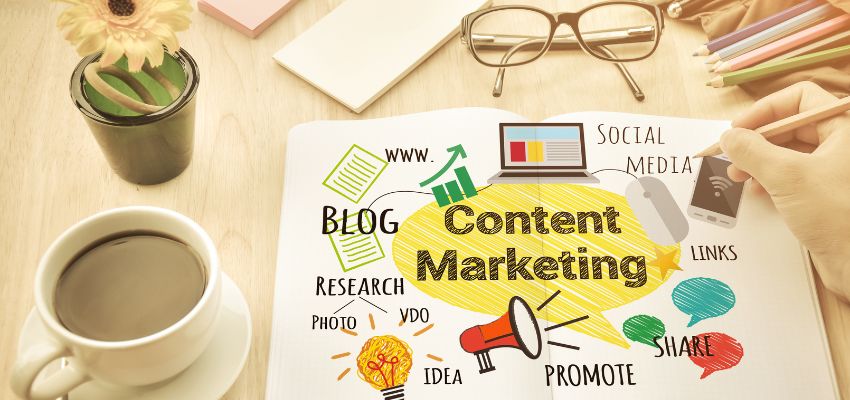 A graphic image showing content marketing as part of seo pr