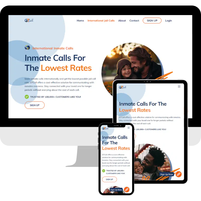 GTCalls website design in different formats.