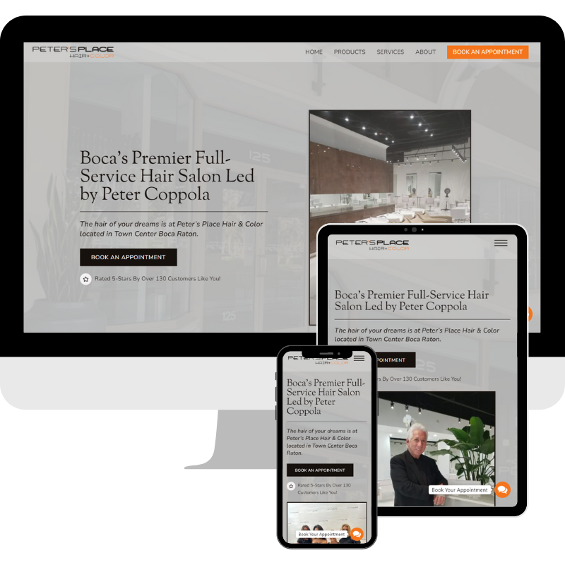 Peters Place Salon website design in different formats.