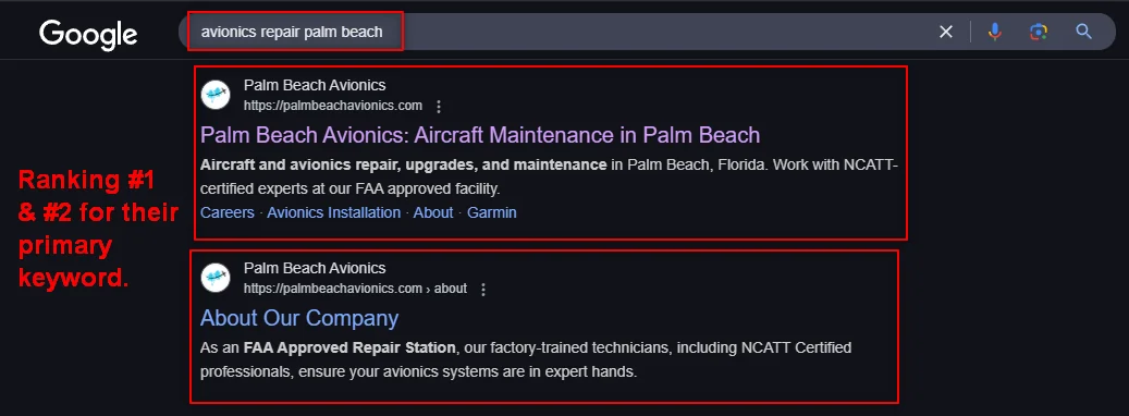 Palm Beach Avionics search engine rankings.