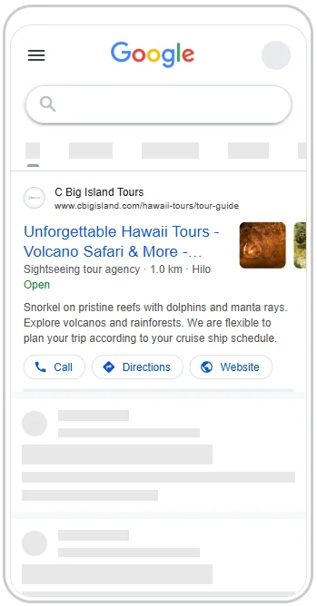 C Big Island Tours Google Ads preview.