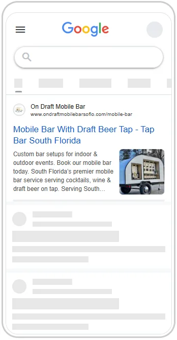 On Draft Mobile Bar Google Ads ad preview.