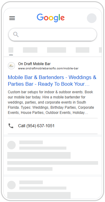 On Draft Mobile Bar Google Ads ad preview.