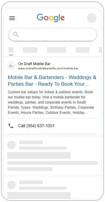 On Draft Mobile Bar Google Ads ad preview.