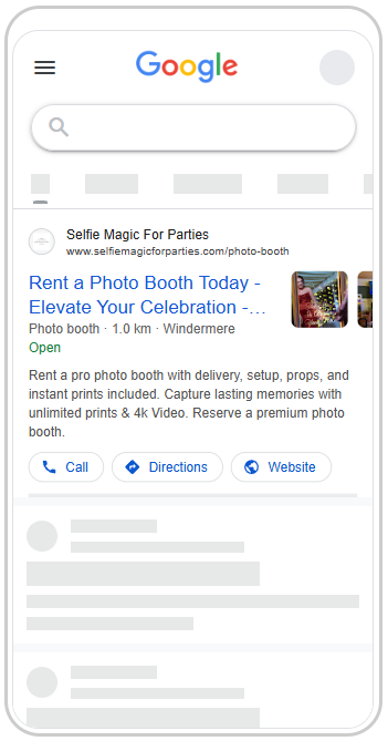Selfie Magic For Parties Google Ads ad preview.