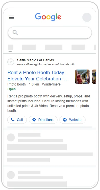 selfie-magic-for-parties-ad-preview Selfie Magic For Parties Google Ads ad preview.