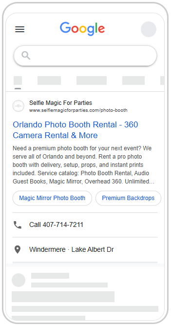 Selfie Magic For Parties Google Ads ad preview.