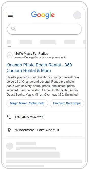 selfie-magic-for-parties-ad-preview2 Selfie Magic For Parties Google Ads ad preview.