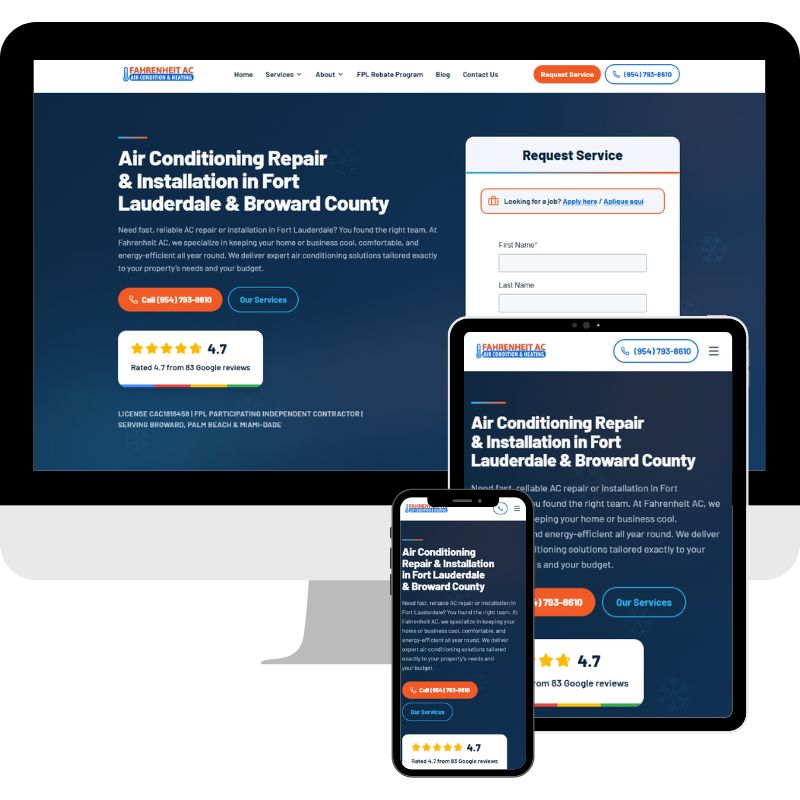 Website design for Fahrenheit AC by Correct Digital.